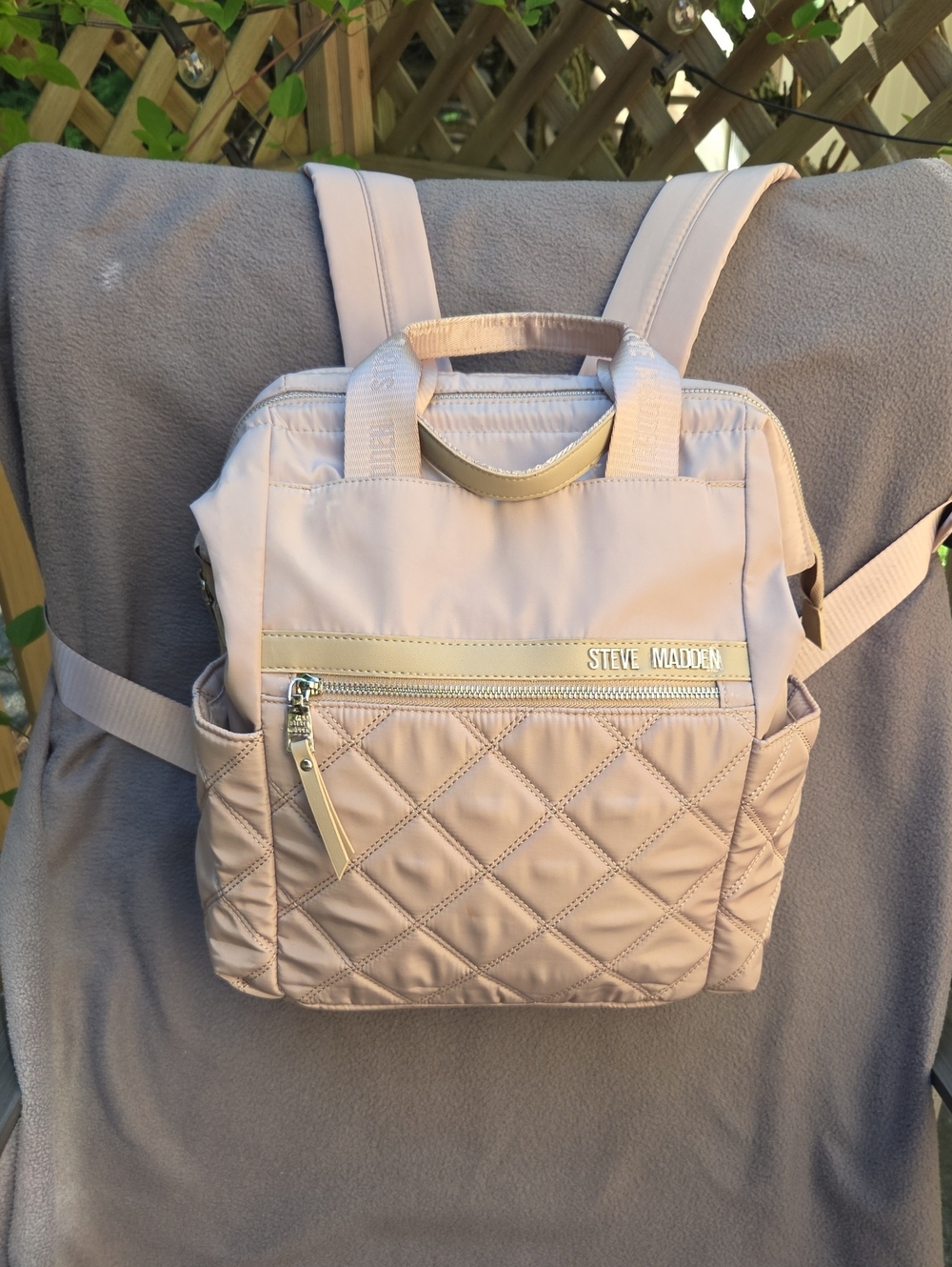 Steve Madden Quilted Nylon Backpack - Creme